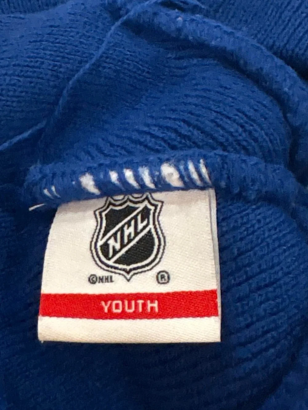 Youth NHL New York Rangers blue and red pom pom beanie